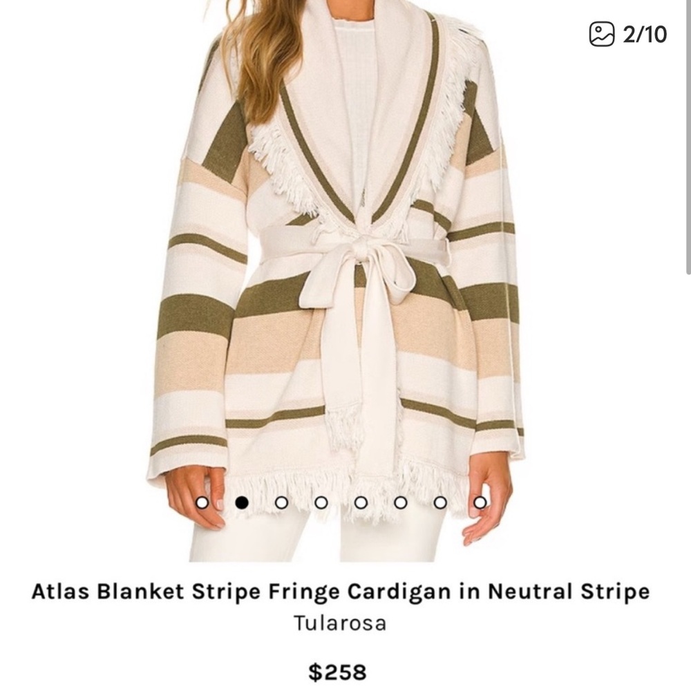 Tularosa Olive and Cream Stripe Fringe Cardigan